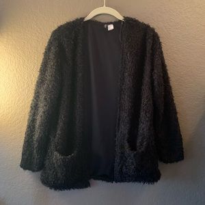 H&M || black fuzzy cardigan